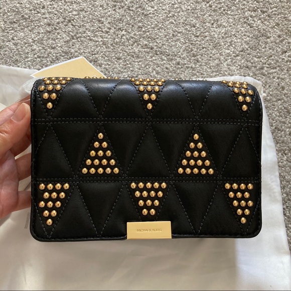 Michael Kors mini chain crossbody bag stud black leather NWT - Picture 2 of 12